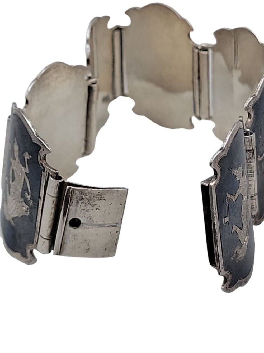 Siam Sterling Silver Bracelet 925 Niello Hindu Goddess Enamel Hinged Panel SZ 7 - Picture 9 of 16